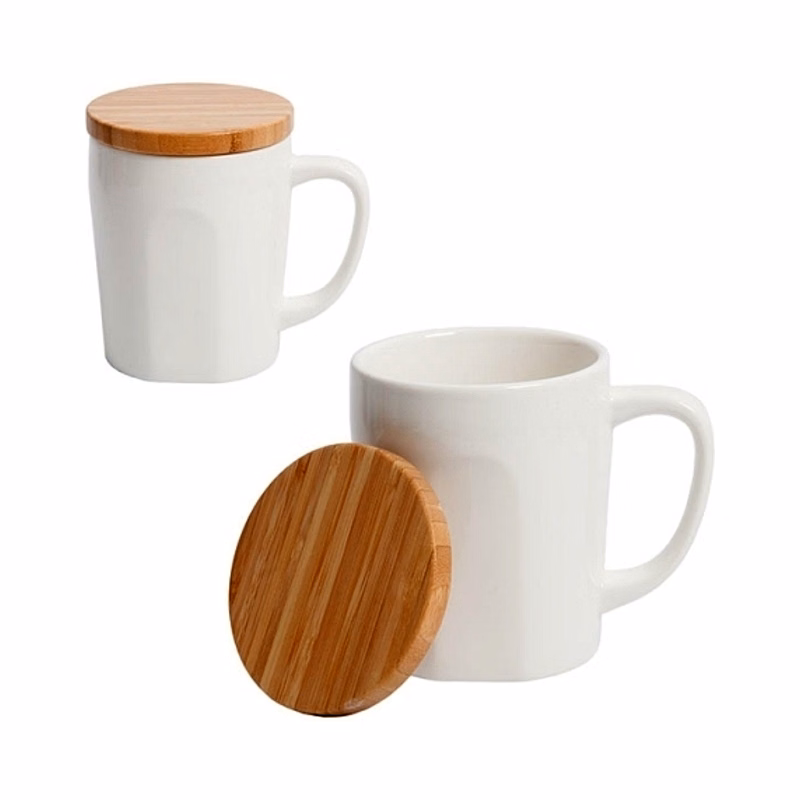 Ceramic Mug with Bamboo Lid- 15 oz.