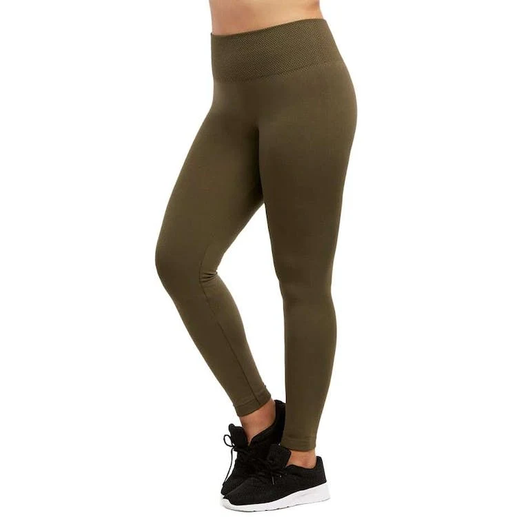 Women's High Waist Fleece Leggings - Olive Extra-Wide Band XL 1