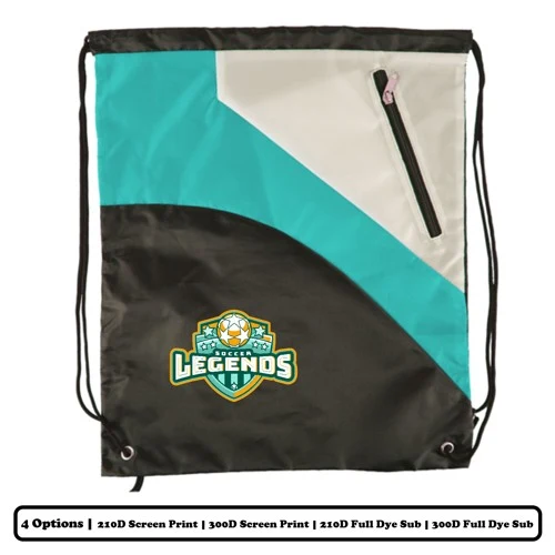 Solid Multi-Panel Polyester Drawstring Bag With Small Slant-Zip Pocket - Screen Print, Heat Press 1