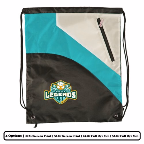 Solid Multi-Panel Polyester Drawstring Bag With Small Slant-Zip Pocket - Screen Print, Heat Press