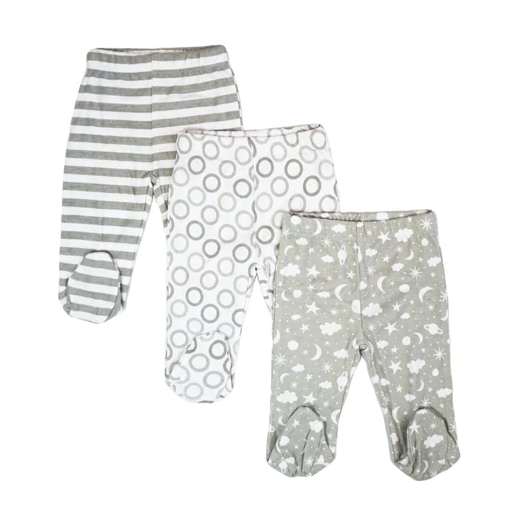 Baby Footed Pants - Gray 0-3 Months 3 Pack 1