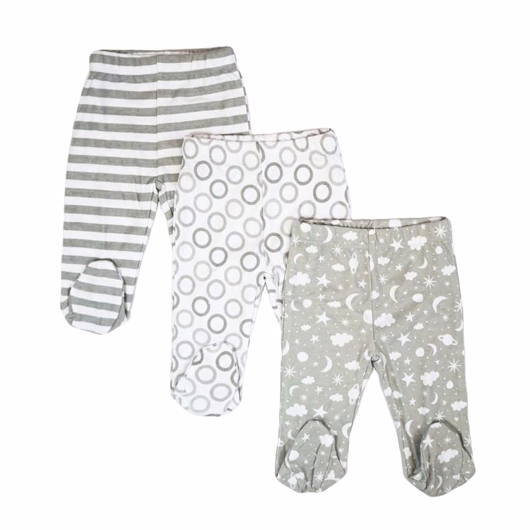 Baby Footed Pants - Gray 0-3 Months 3 Pack