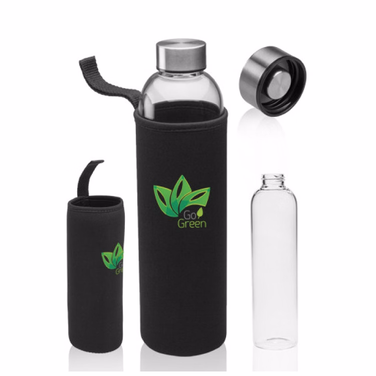34 oz. Glass Water Bottles with Carrying Pouch - BPA Free