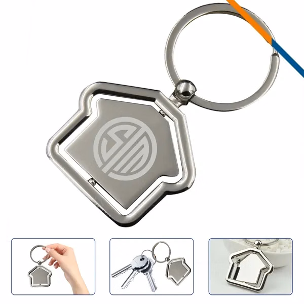 Custom Metal House-Shaped Keychain 2.76 Inch — Rotatable Logo Promotional Key Ring