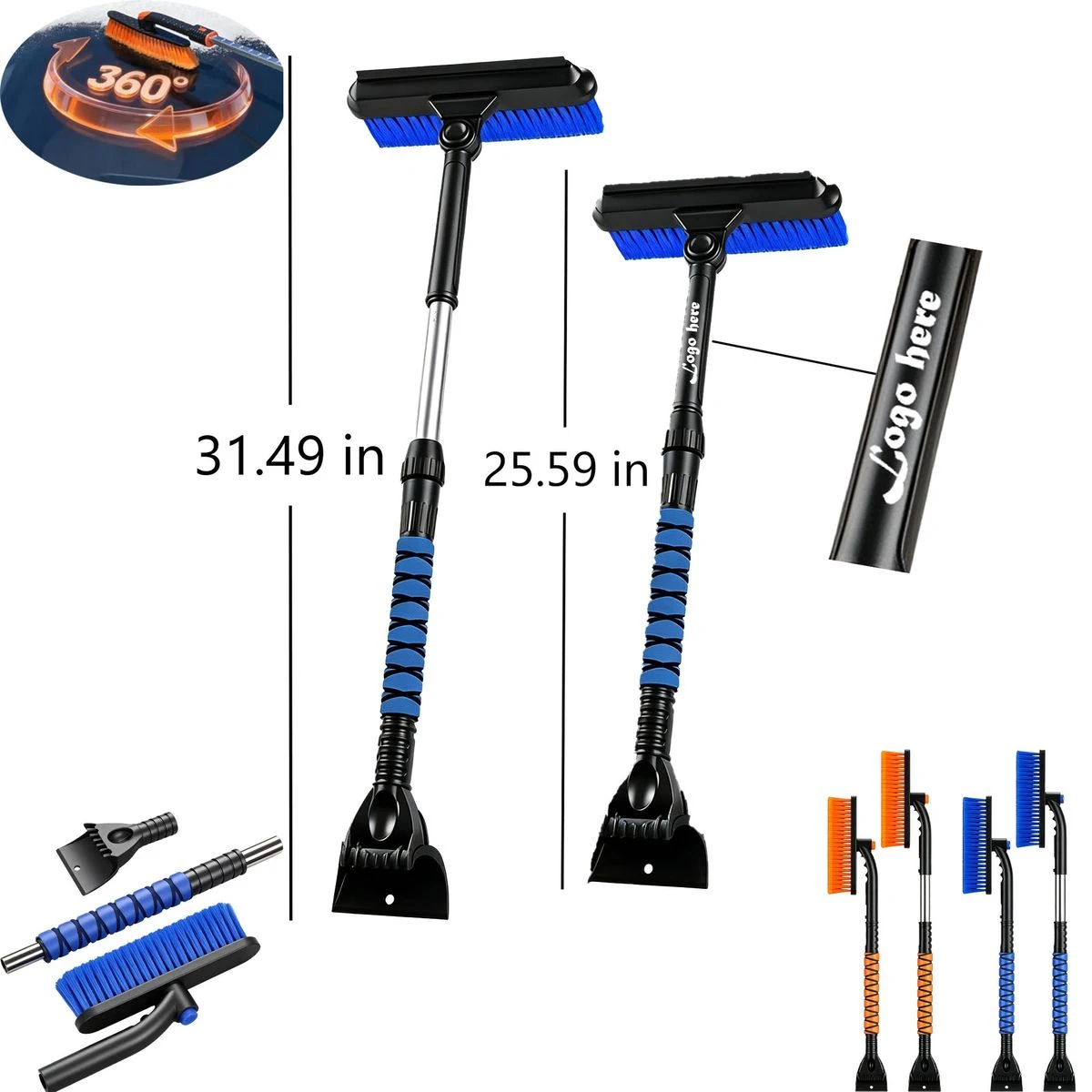 2 in 1 Swivel Brush Snow Shovel Extendable Detachable 1