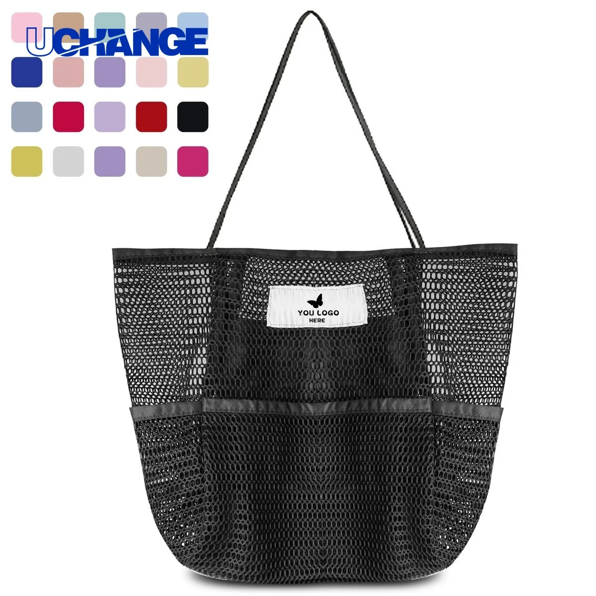 Large Capacity Mesh Beach Tote Bag, custom tote bag with logo imprint 1