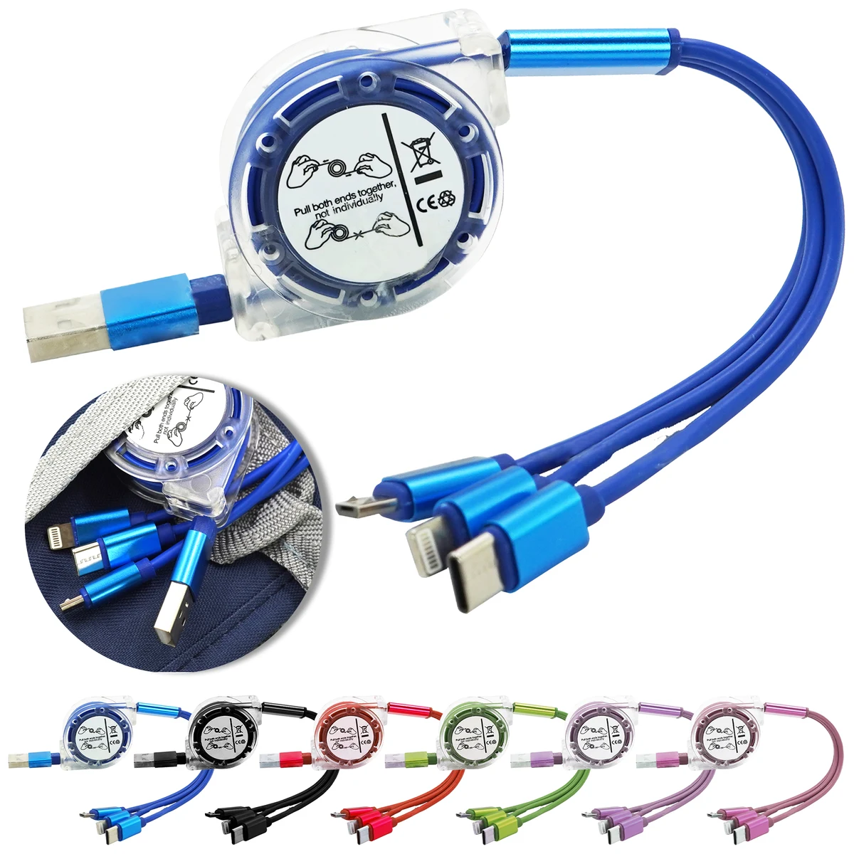 3 In 1 Retractable USB Charger Cable Charging Cord 1
