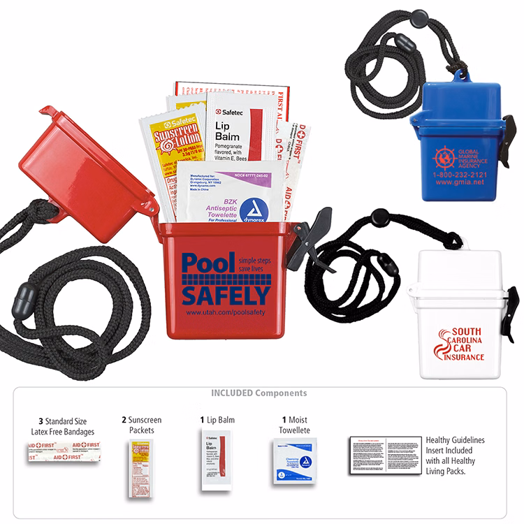 "EZ CARRY KIT 2" 8 Piece First Aid Sun Kit Eight Components Inserted Into Hard Plastic Hinged Top Wa