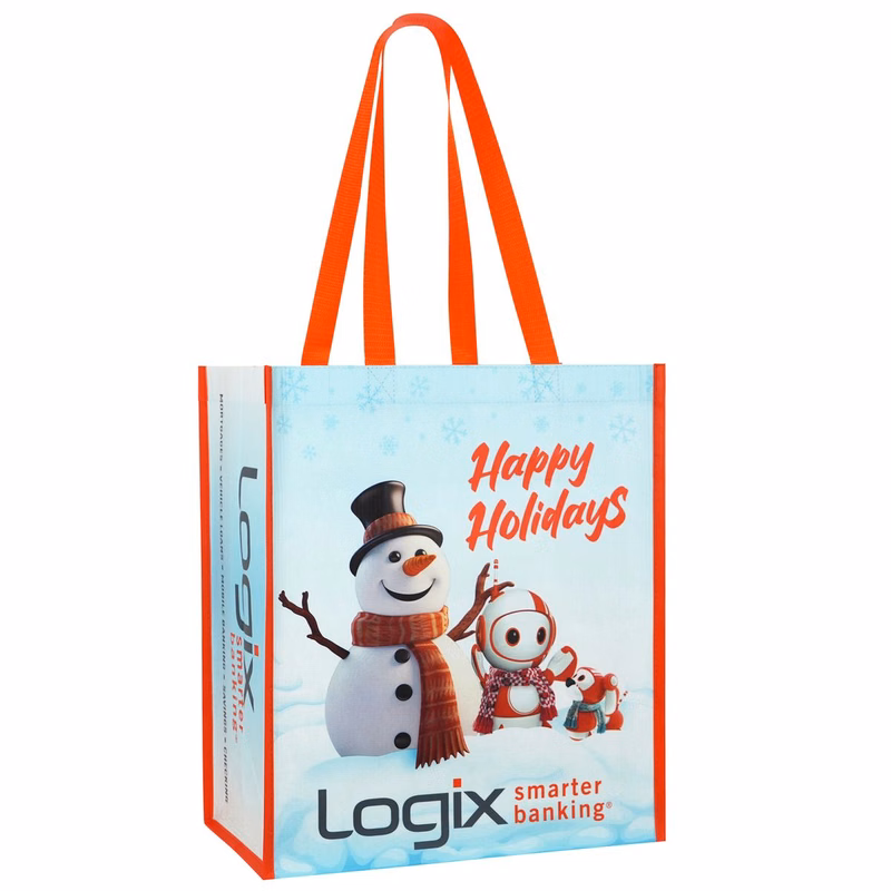 Custom Recycled Full-Color 170g Laminated RPET Holiday Shopping Bag 13"x15"x8""