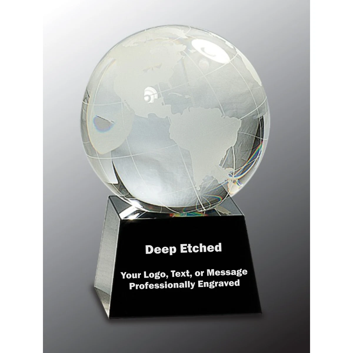 5 1/2" Crystal Globe on Black Base Crystal Award 1