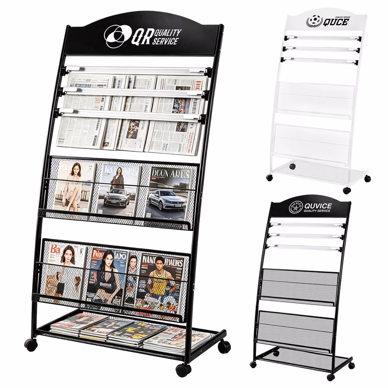 Rolling Mobile Metal Magazine Storage Rack