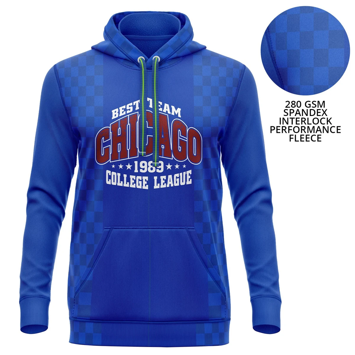 Unisex 280 GSM Spandex Interlock Fleece Sublimation Hoodie with Kangaroo Pocket 1