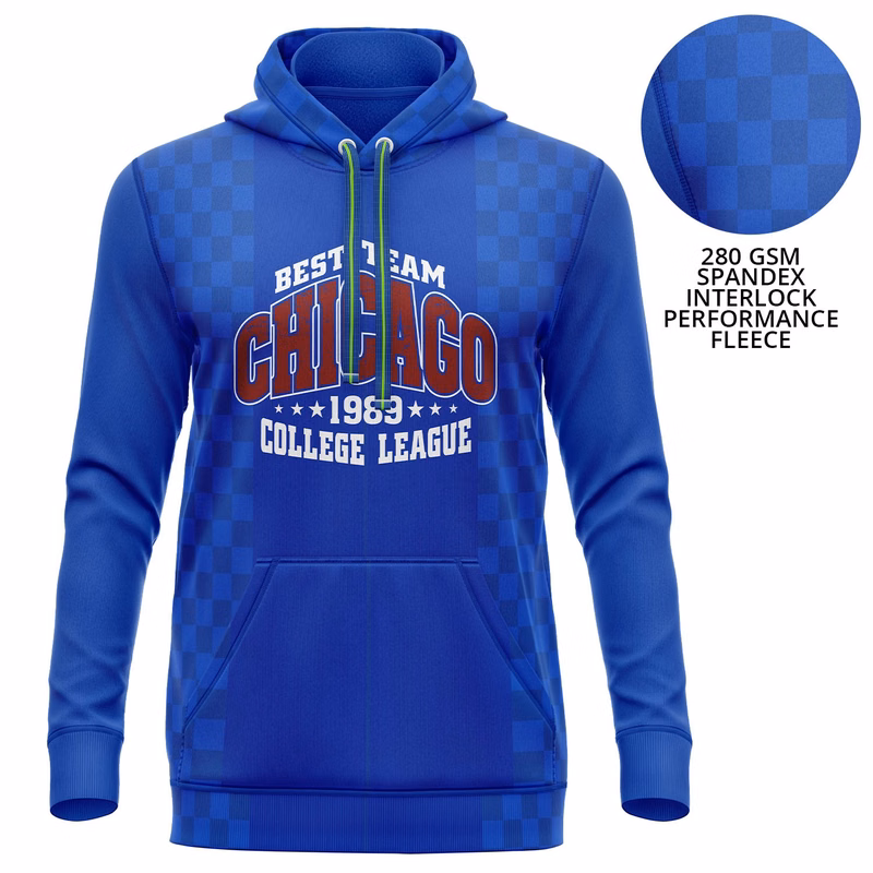 Unisex 280 GSM Spandex Interlock Fleece Sublimation Hoodie with Kangaroo Pocket