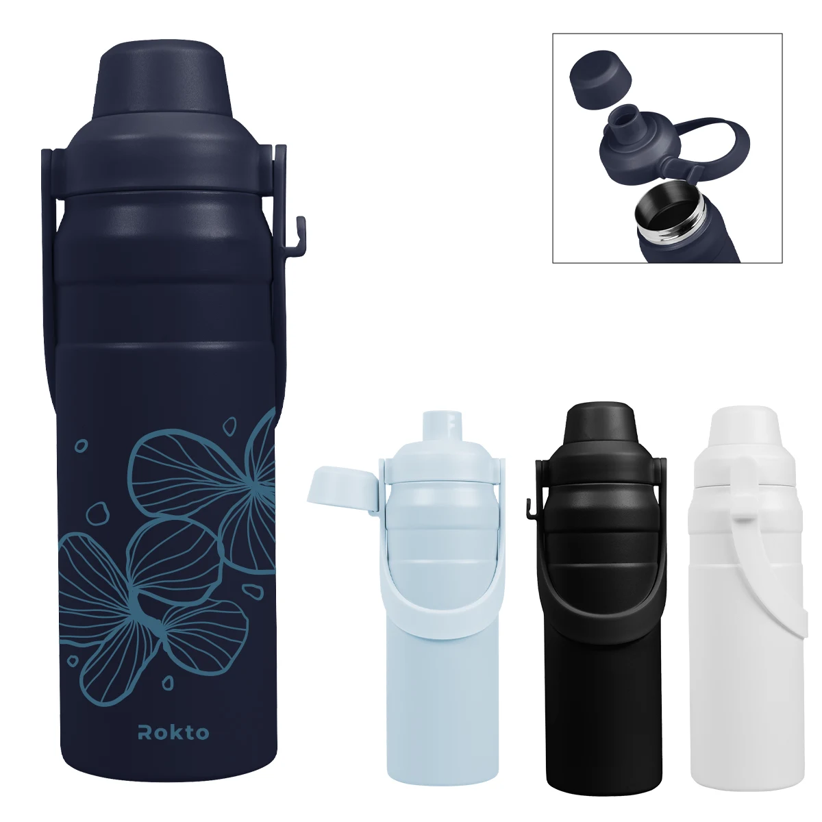 24 Oz. Summit Sip Recycled Stainless Steel Bottle With Easy Carry Handle, custom water bottle with logo imprint 1
