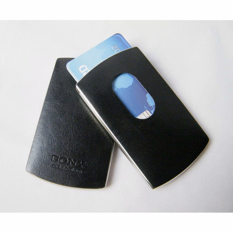 PU Leather Hand Push Card Holder