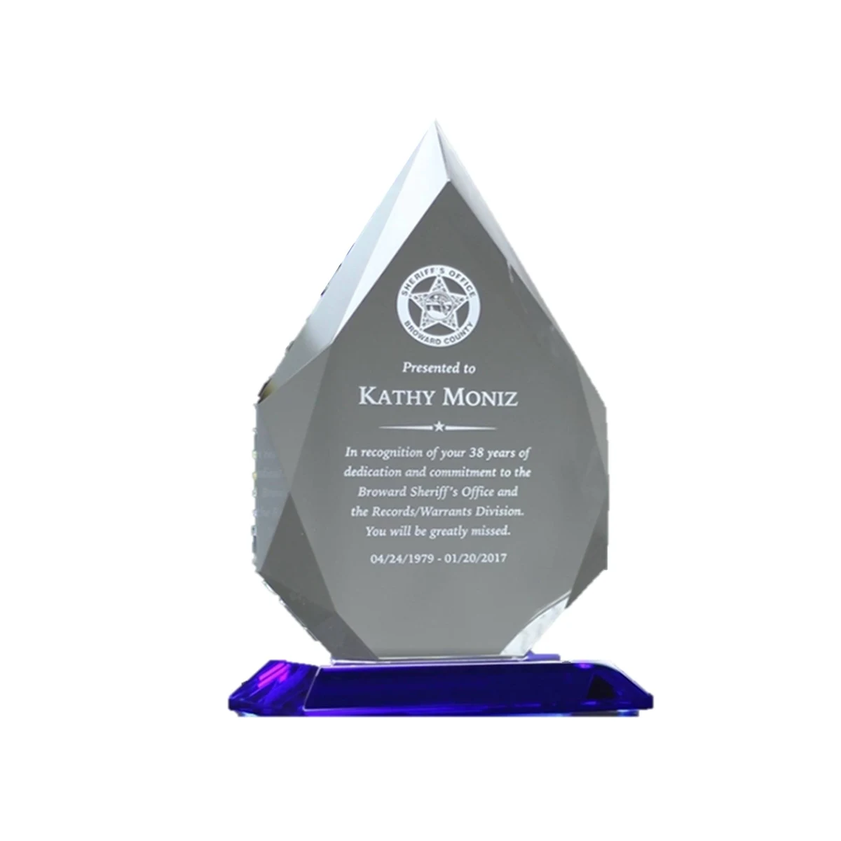Iceberg Shape Crystal Trophy Custom Award With Blue Base 1