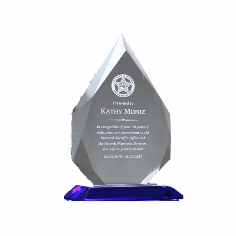 Iceberg Shape Crystal Trophy Custom Award With Blue Base