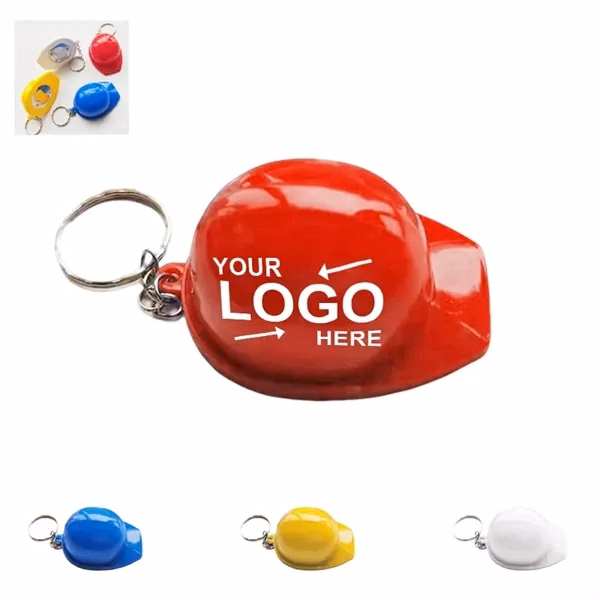 Custom Plastic Safety Helmet Bottle Opener Keychain — Multi Use Construction Event Promo