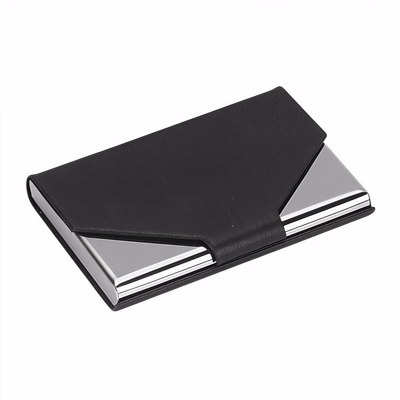 Metal Business Card Holder Office Gift Promotional Stainless Steel PU Card Case with Strong Magnet