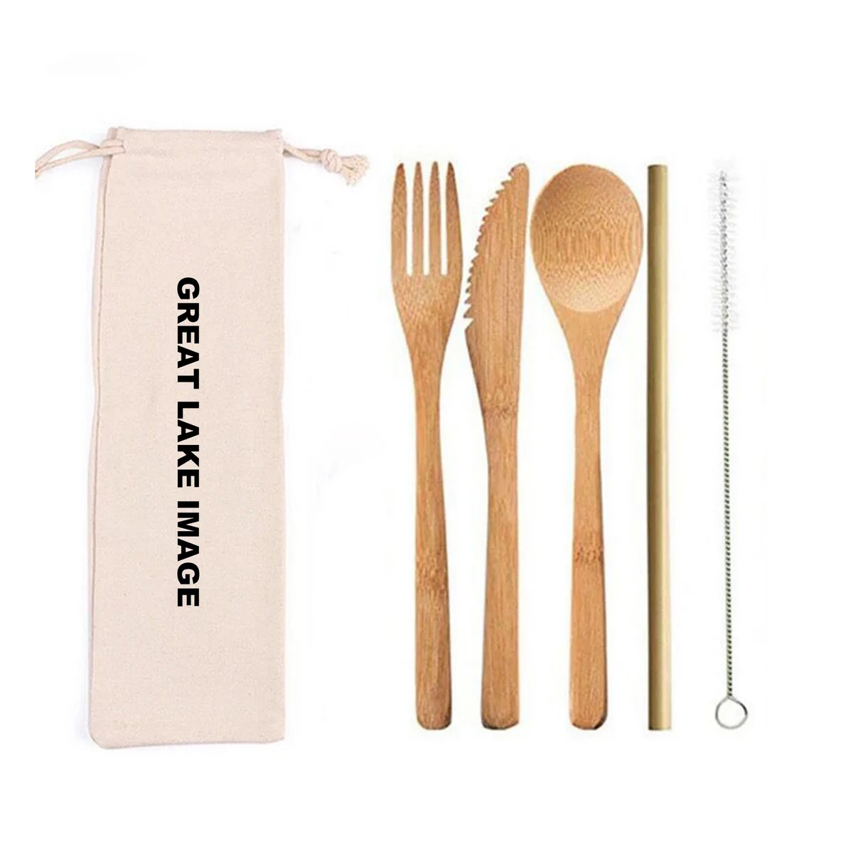 Eco-Friendly Bamboo Cutlery Set with Drawstring Bag 1