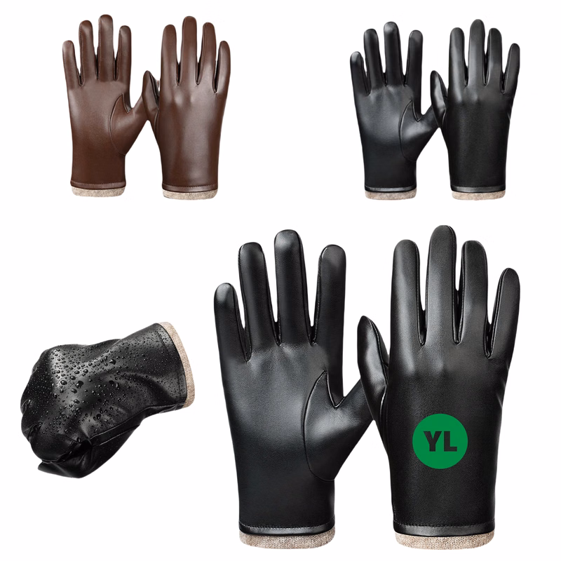 Winter PU Leather Gloves With Wool Lining