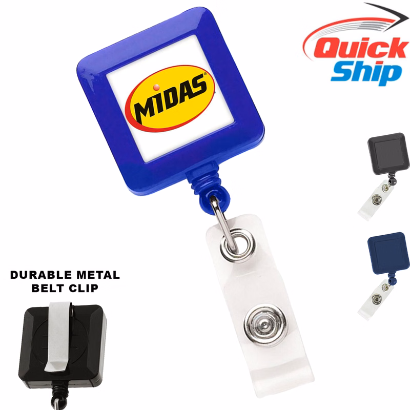 Quick Ship Full Color Retractable Square Badge Reel with Belt Clip