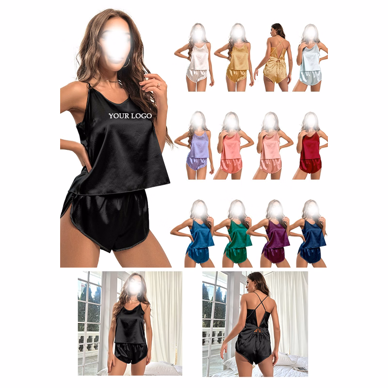 Women Silk Ruffle Pajamas Camisole Set
