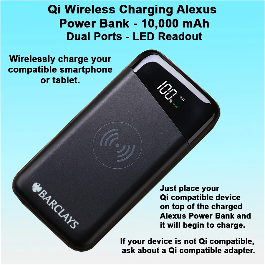 Qi Wireless Charging Alexus Power Bank 10000 mAh - Black 1