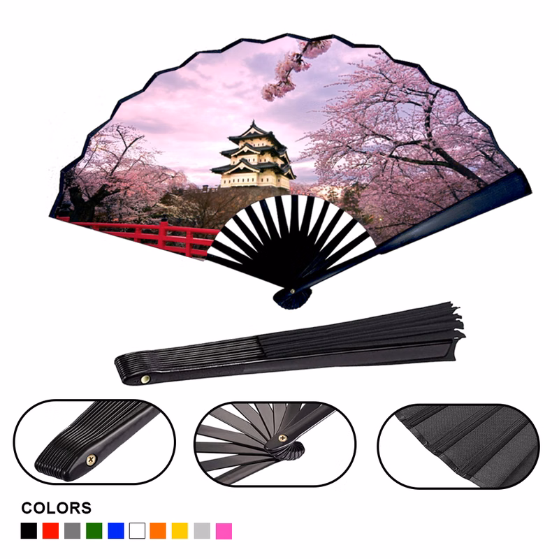 XL Traditional Bamboo Hand Fan - Premium Silky Fabric