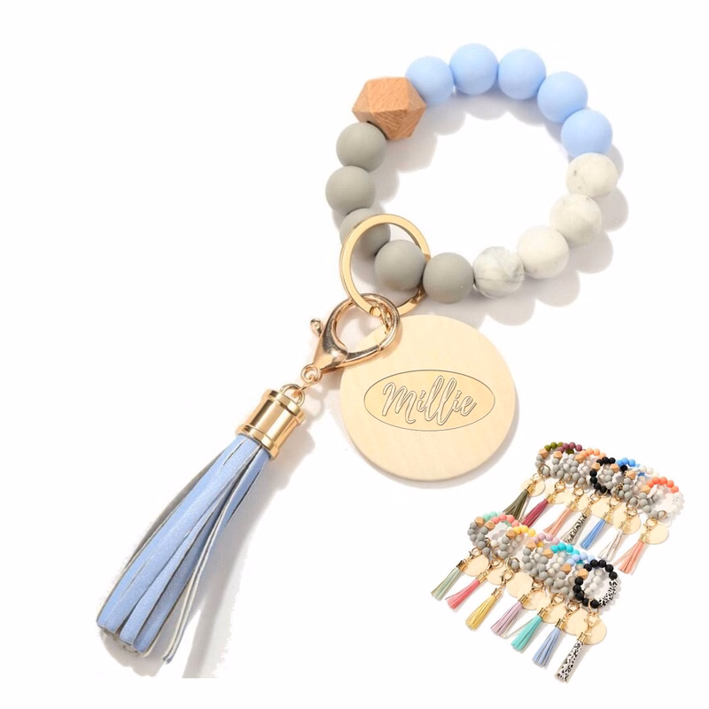 Silicone bead wood brand wooden Beaded bracelet tassel