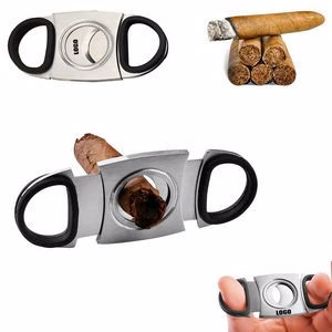 Compact Cigar Cutter With Black Ring And Double Sharp Blades