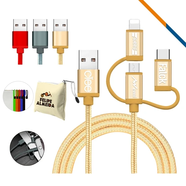 Custom 3-in-1 Charging Cable with Canvas Pouch — Multi-Device Travel Charger 1