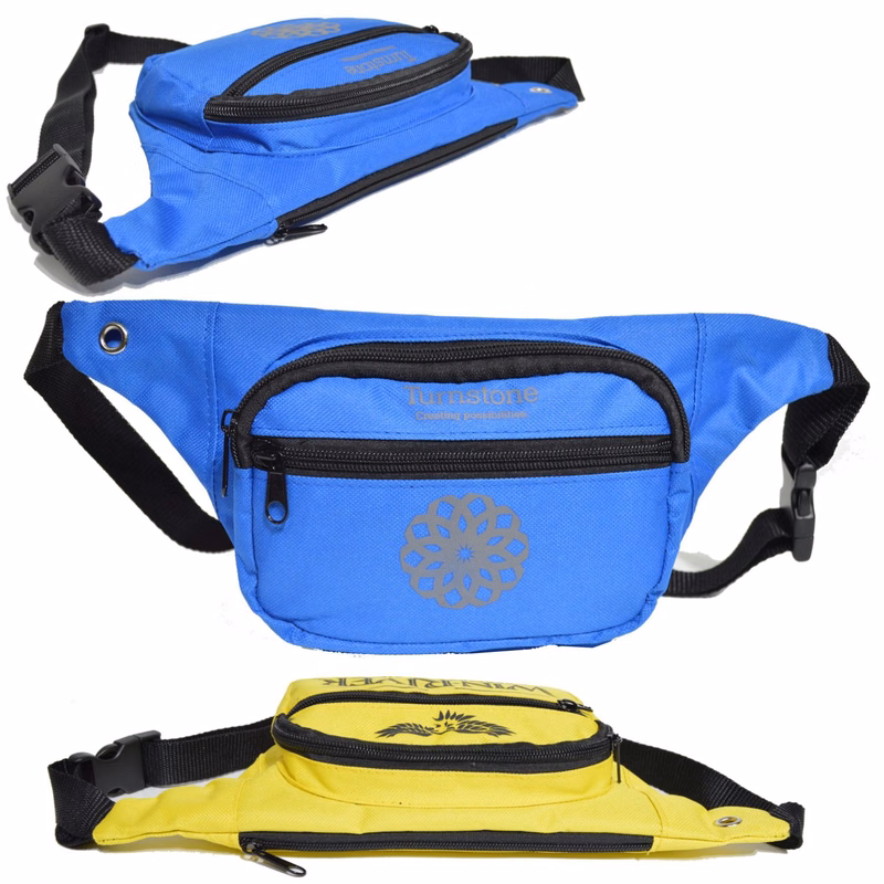 600D Polyester Fanny Pack w/ 3 Zippers 12.8"W X 5"H X 2"D