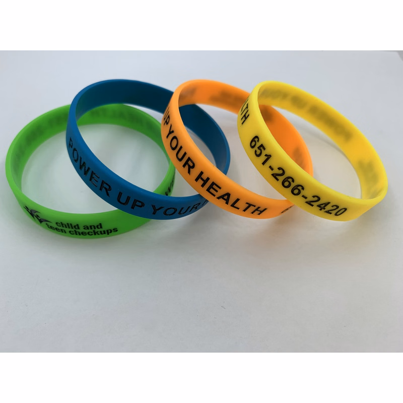Debossed silicone bracelet with color filled