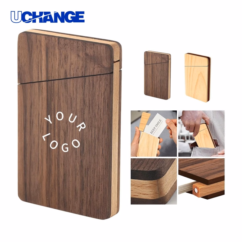 Walnut Business Card Holder Case Lighter Shape