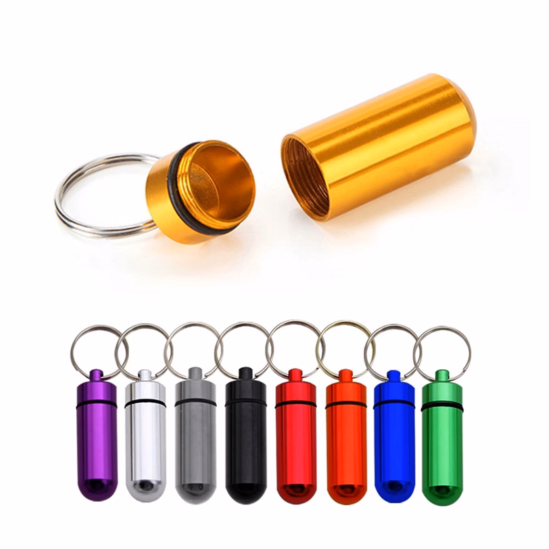 Aluminum Metal Pill Box With Keychain