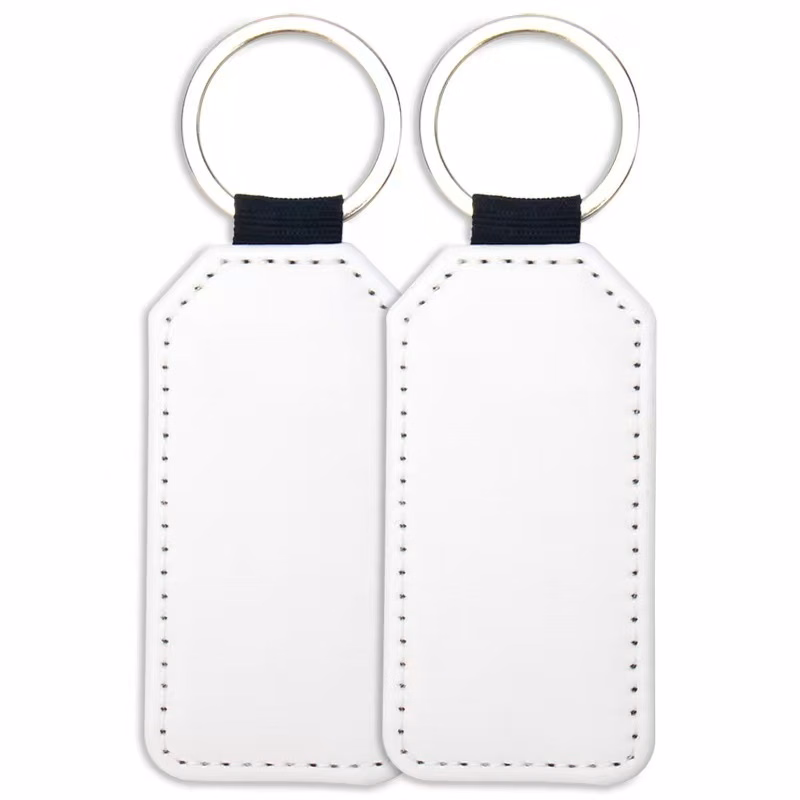 Rectangle Leather Keychain with Metal Corners