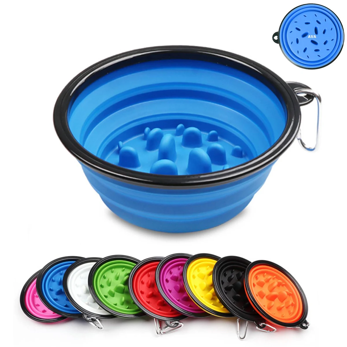34oz Foldable Dogs Water Food Slow Feeder Bowl 1