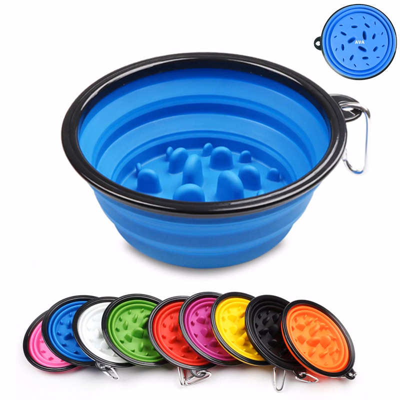 34oz Foldable Dogs Water Food Slow Feeder Bowl