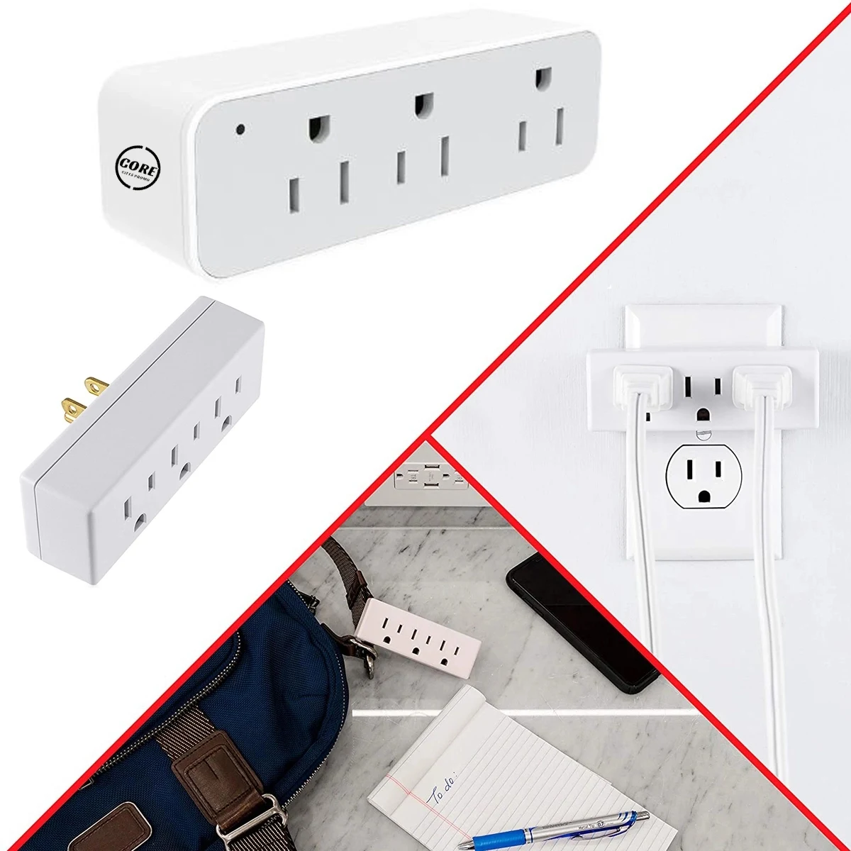 Travel Outlet Extender Wall Tap Grounded Adapter Plug 1