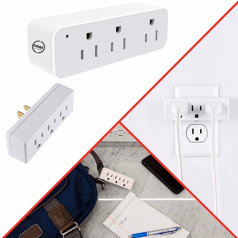 Travel Outlet Extender Wall Tap Grounded Adapter Plug