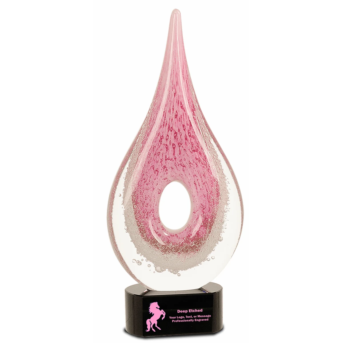 12" Pink Round Window Rain Drop Art Glass Award 1