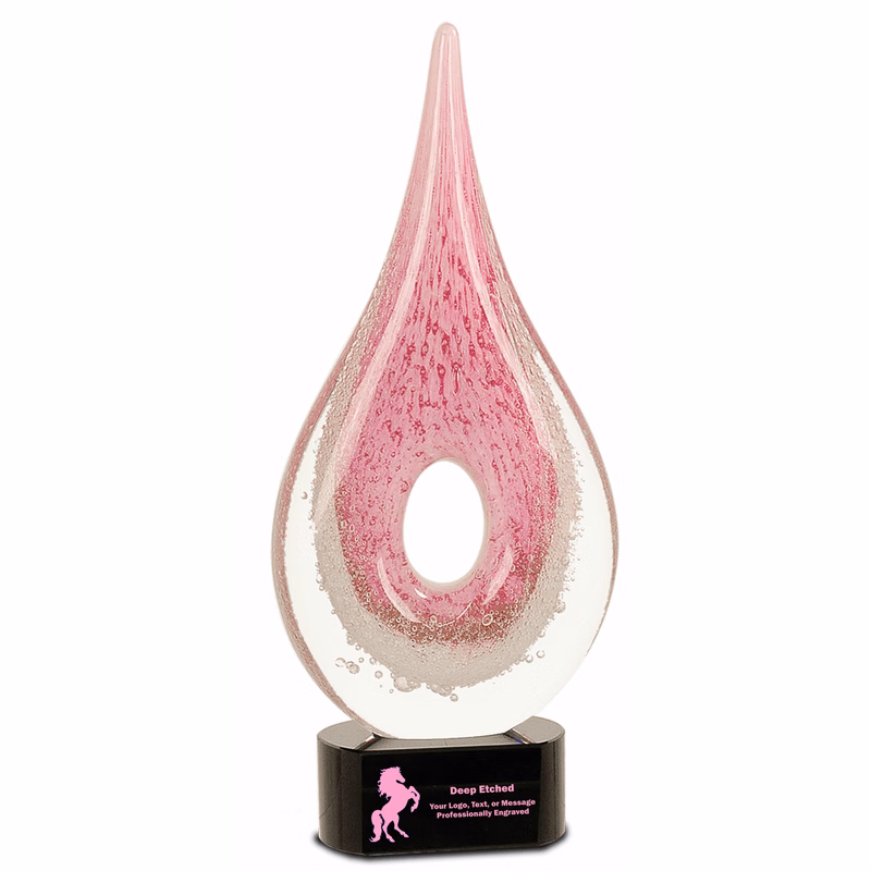 12" Pink Round Window Rain Drop Art Glass Award