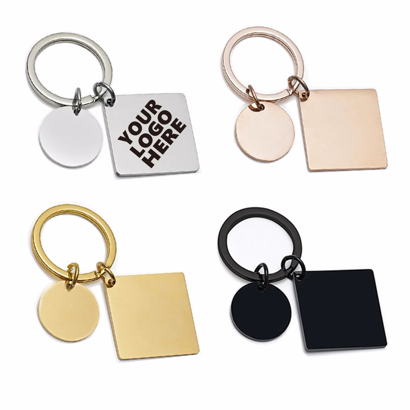 Twin Metal Round Square Pendant Keychain