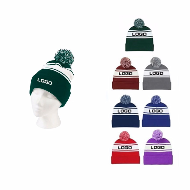 Full Color Knit Beanie with Pom
