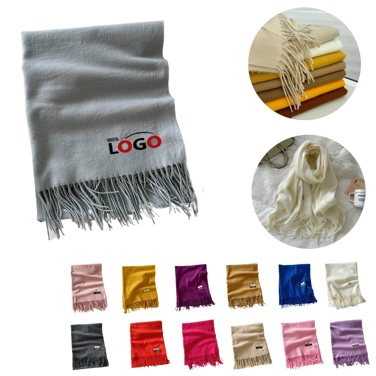 MOQ50 Winter Solid Brushed Scarf Faux Cashmere Wrap 1