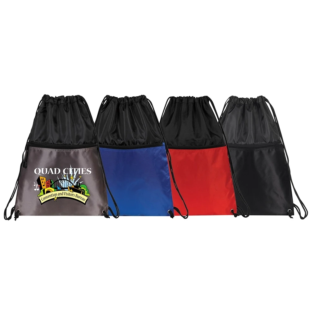 Drawstring Backpack W/Zipper Pocket 1