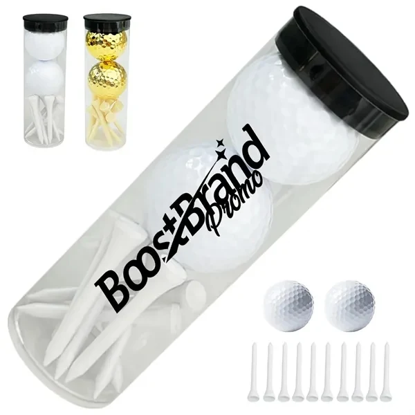 Custom Wood Golf Ball & Tee Gift Set in Clear Tube — Premium Corporate Giveaway 1