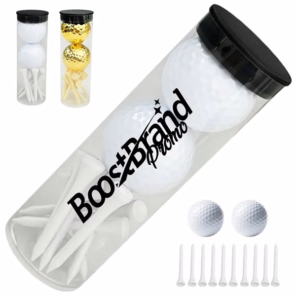 Custom Wood Golf Ball & Tee Gift Set in Clear Tube — Premium Corporate Giveaway