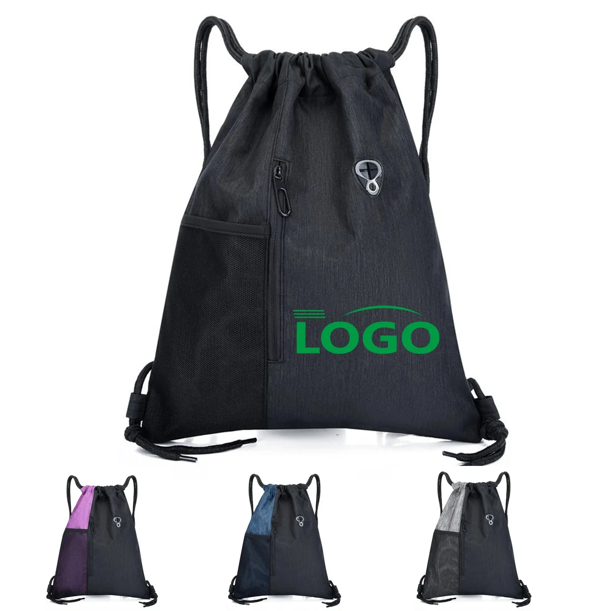 Sports Drawstring Backpack with Zipper Pocket and Mesh Side 1